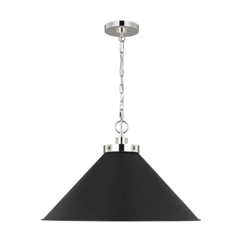Chapman & Myers Wellfleet Wide Cone Pendant in Midnight Black and Polished Nickel