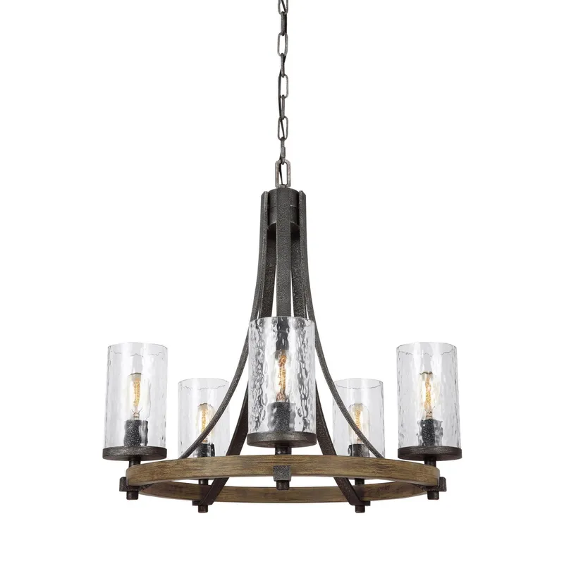 Sean Lavin Angelo Small Chandelier in Distressed Weathered Oak / Slate Grey Metal