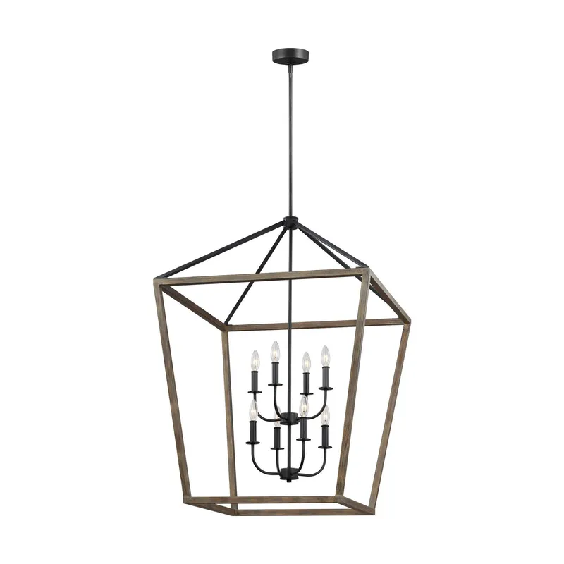 Sean Lavin Gannet Extra Large Chandelier in Weathered Oak Wood / Antique Forged Iron