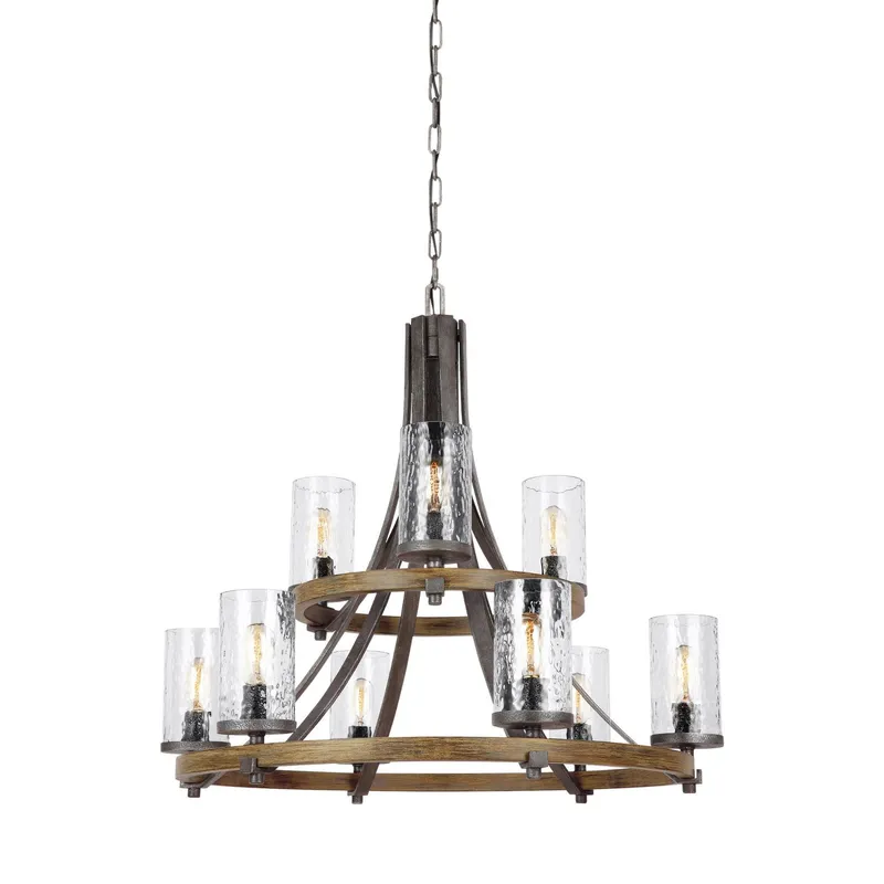 Sean Lavin Angelo Two-Tier Chandelier in Distressed Weathered Oak / Slate Grey Metal