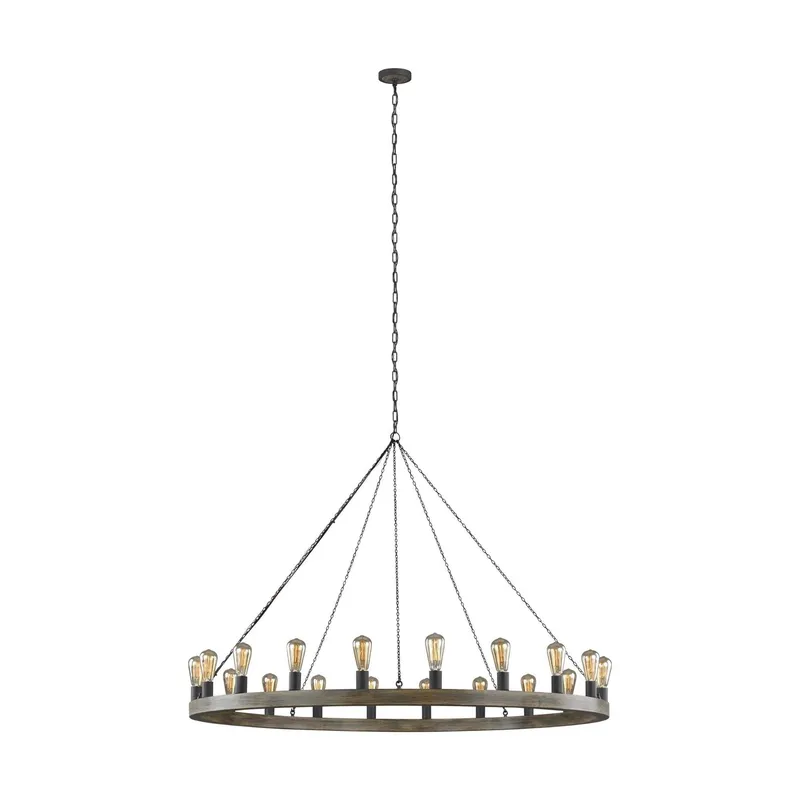 Sean Lavin Avenir Large Chandelier in Weathered Oak Wood / Antique Forged Iron