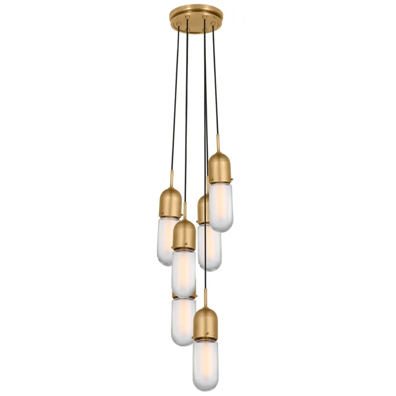 Thomas O'Brien Junio 6-Light Pendant in Hand-Rubbed Antique Brass with Frosted Glass Ceiling Light W9.5" (Configurable)