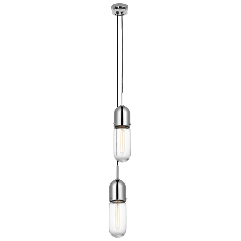 Thomas O'Brien Junio 2-Light Pendant in Polished Nickel with Clear Glass Ceiling Light W5.5" (Configurable)