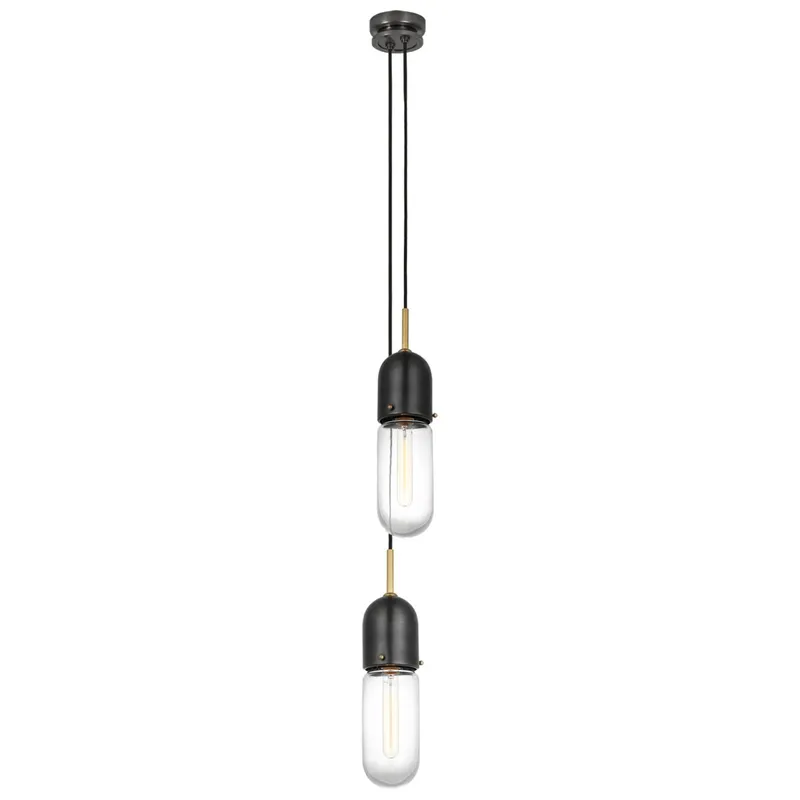 Thomas O'Brien Junio 2-Light Pendant in Bronze and Brass with Clear Glass Ceiling Light W5.5" (Configurable)