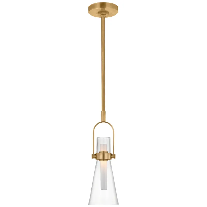 Ian K. Fowler Larkin 5.5" Conical Pendant in Hand-Rubbed Antique Brass with Clear Glass Ceiling Light W5.5"