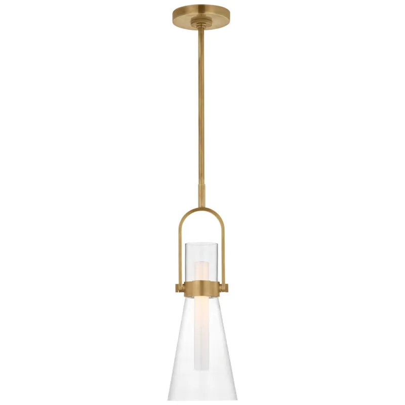 Ian K. Fowler Larkin 7" Conical Pendant in Hand-Rubbed Antique Brass with Clear Glass Ceiling Light W7"
