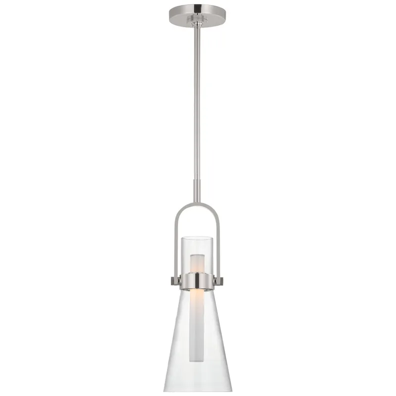 Ian K. Fowler Larkin 7" Conical Pendant in Polished Nickel with Clear Glass Ceiling Light W7"