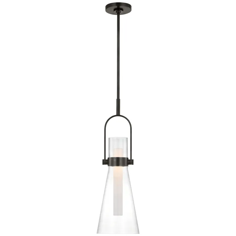 Ian K. Fowler Larkin 9" Conical Pendant in Bronze with Clear Glass Ceiling Light W9.25"