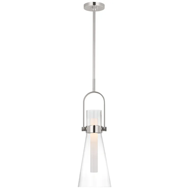 Ian K. Fowler Larkin 9" Conical Pendant in Polished Nickel with Clear Glass Ceiling Light W9.25"