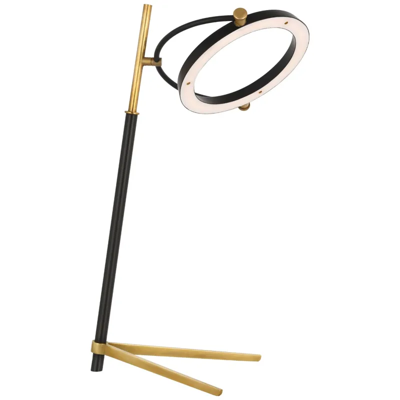 Ian K. Fowler Mistral Medium Ring Lamp in Hand-Rubbed Antique Brass and Matte Black Table Lamp W10" x H21" - 22"