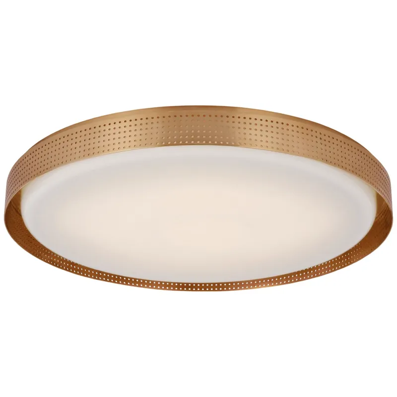 Kelly Wearstler Precision 24" Round Flush Mount in Antique-Burnished Brass with White Glass Ceiling Light W24" x H2.75"