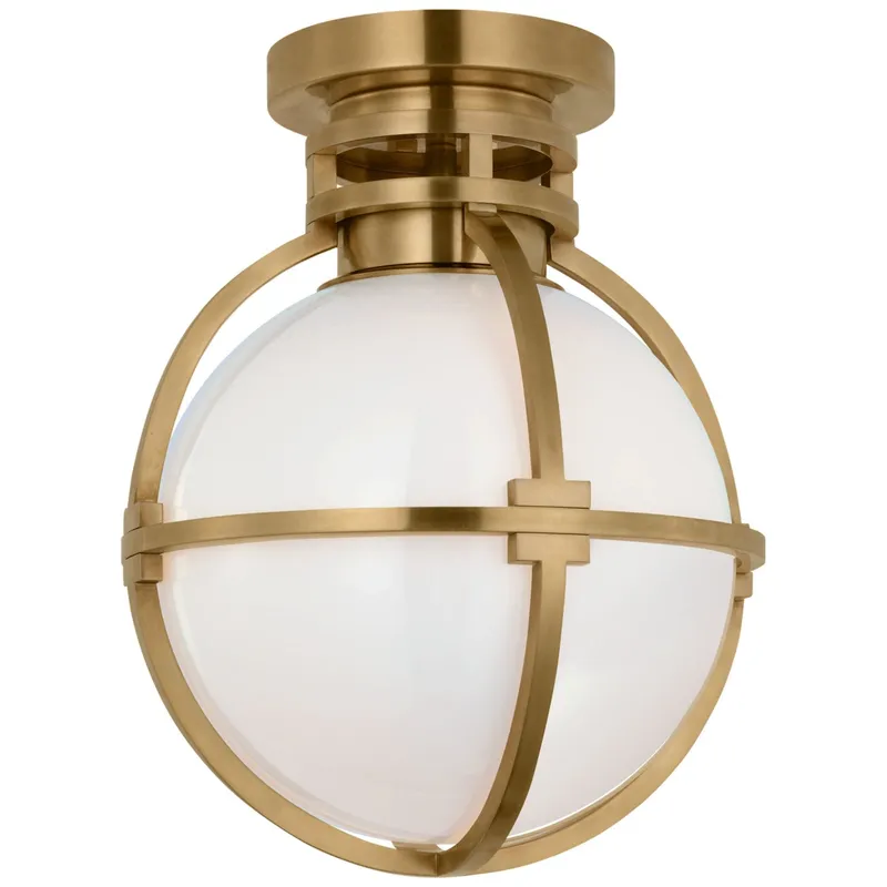 Chapman & Myers Gracie 10" Captured Globe Flush Mount in Antique-Burnished Brass with White Glass Ceiling Light W10" x H13"
