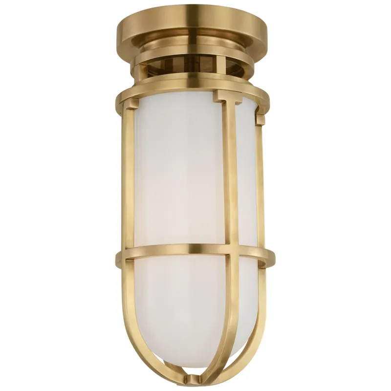 Chapman & Myers Gracie Tall Flush Mount in Antique-Burnished Brass with White Glass Ceiling Light W4.75" x H11"