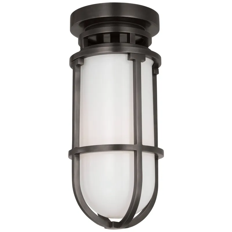 Chapman & Myers Gracie Tall Flush Mount in Bronze with White Glass Ceiling Light W4.75" x H11"
