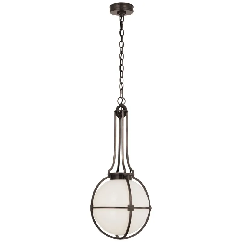 Chapman & Myers Gracie Medium Captured Globe Pendant in Bronze with White Glass Ceiling Light W13" x H29.5"