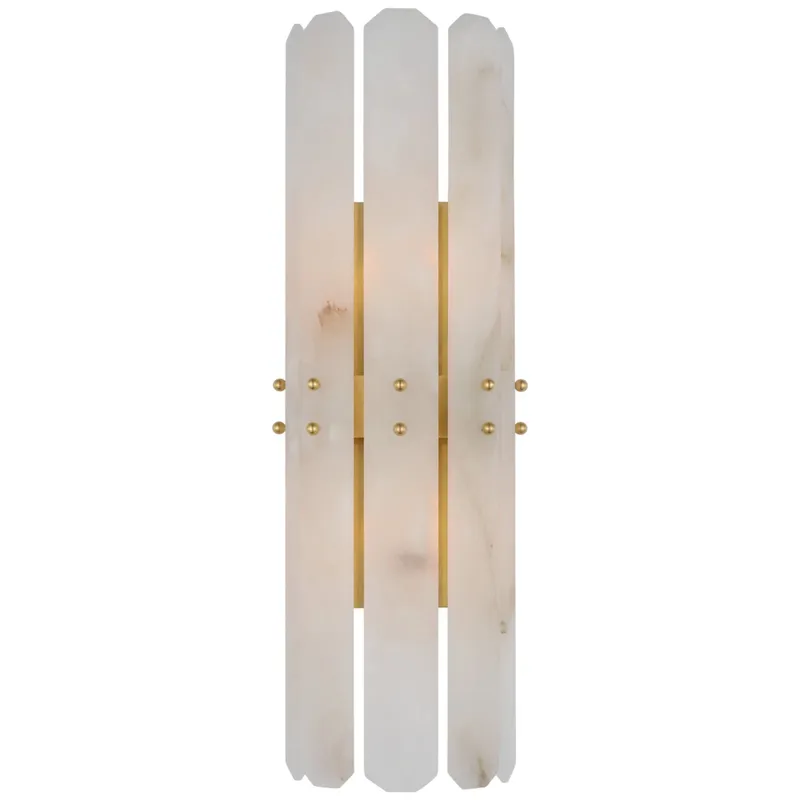AERIN Bonnington Tall Sconce in Hand-Rubbed Antique Brass with Alabaster Wall Light W7.5" x H22"
