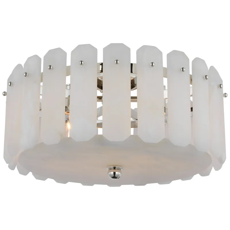 AERIN Bonnington Medium Flush Mount in Polished Nickel with Alabaster Ceiling Light W18" x H8.5"