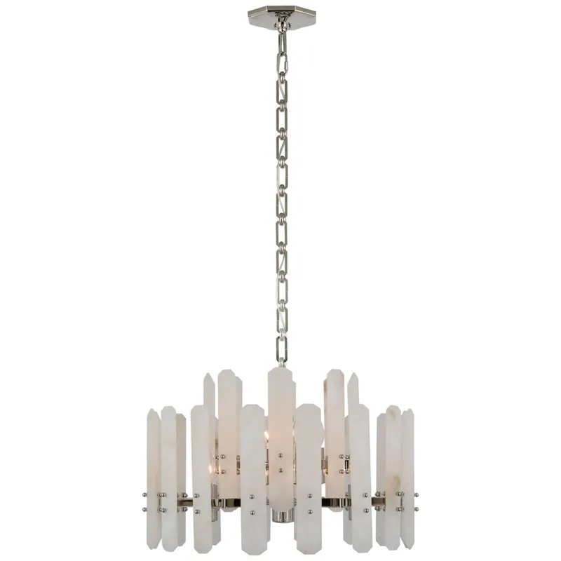 AERIN Bonnington Small Chandelier in Polished Nickel with Alabaster Ceiling Light W24.25" x H15.25"