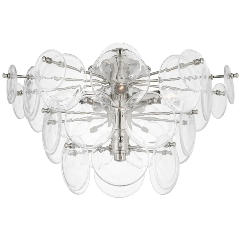 AERIN Loire Large Tiered Flush Mount in Polished Nickel with Clear Strie Glass Ceiling Light W21" x H12"