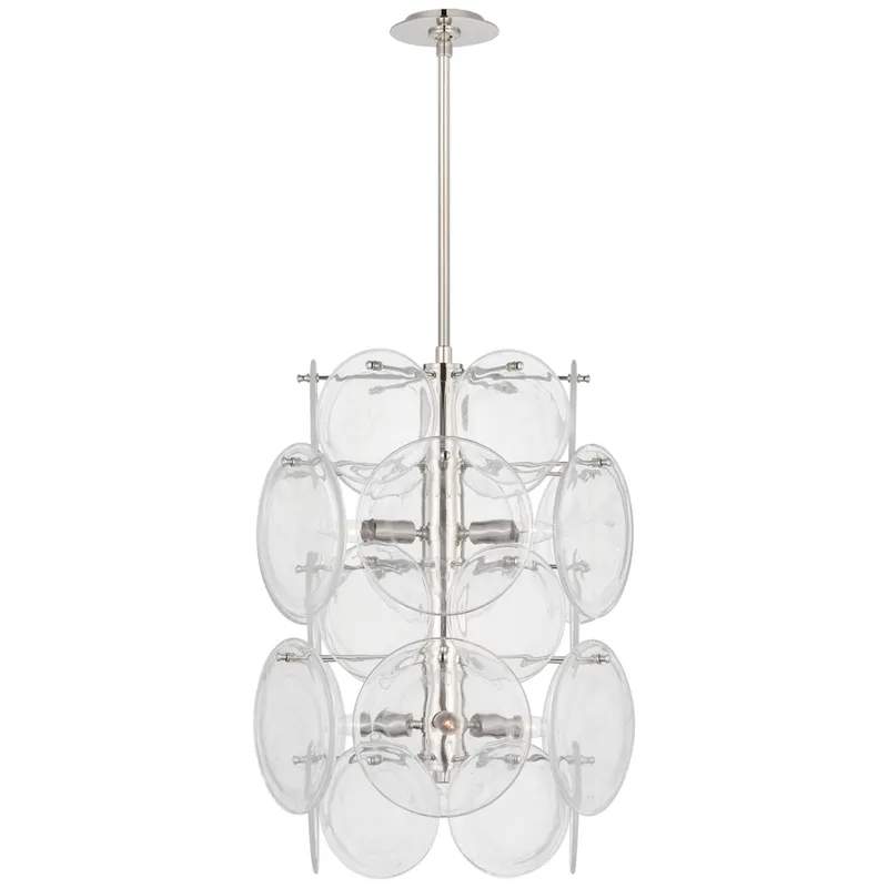AERIN Loire Medium Barrel Chandelier in Polished Nickel with Clear Strie Glass Ceiling Light W20"