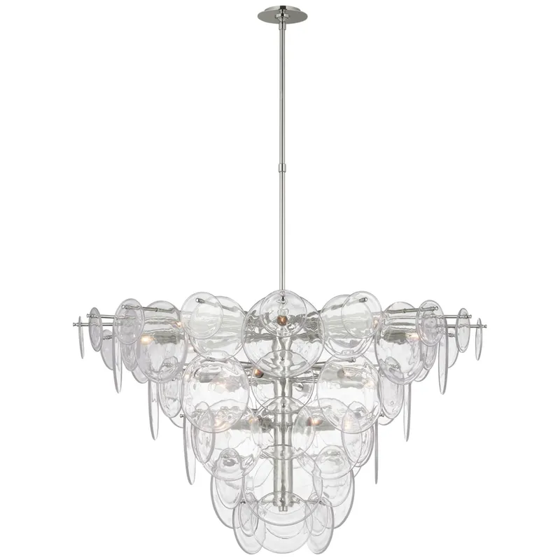 AERIN Loire Extra Large Chandelier in Polished Nickel with Clear Strie Glass Ceiling Light W48"