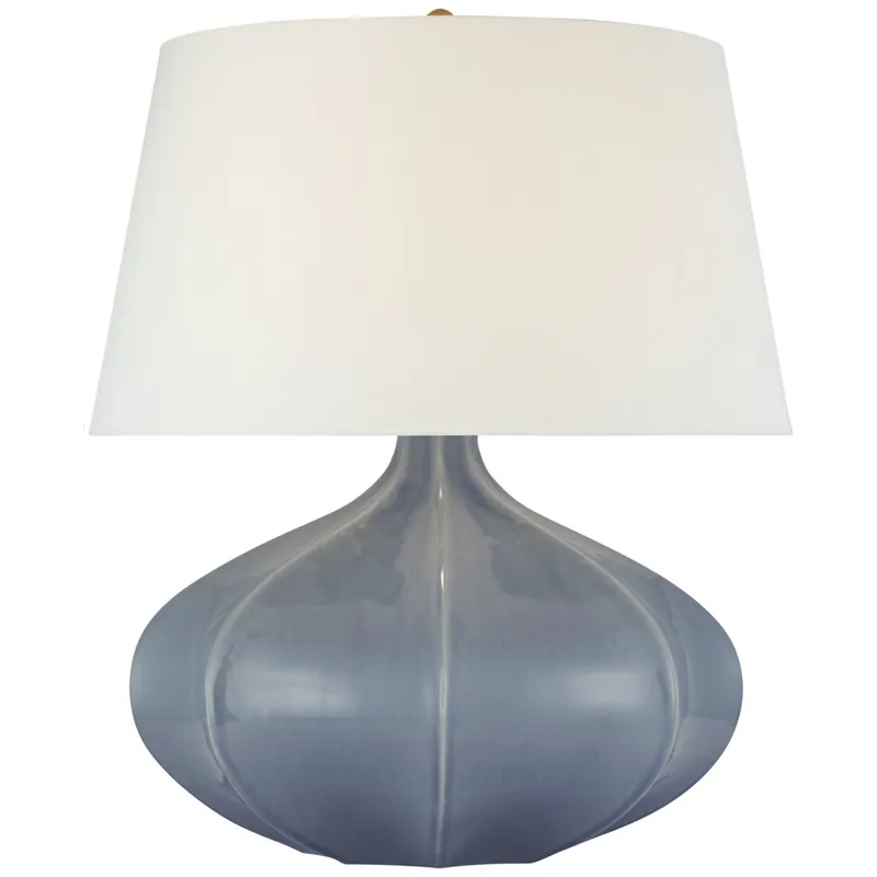 AERIN Rana Medium Wide Table Lamp in Polar Blue Crackle with Linen Shade W20.5" x H24.75"