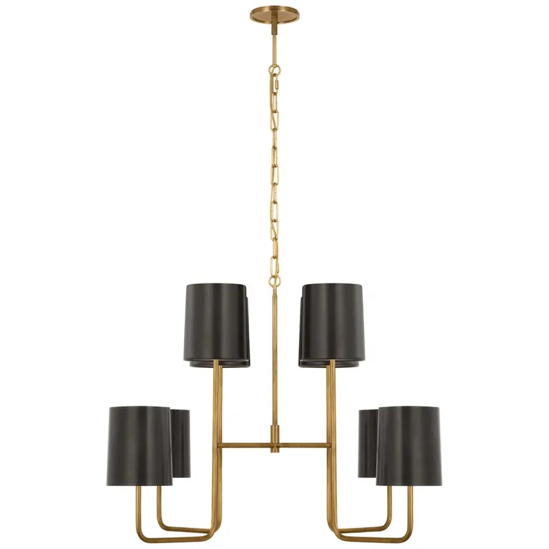 Barbara Barry Go Lightly Extra Large Two Tier Chandelier in Soft Brass with Bronze Shades Ceiling Light W30" x H25.25"