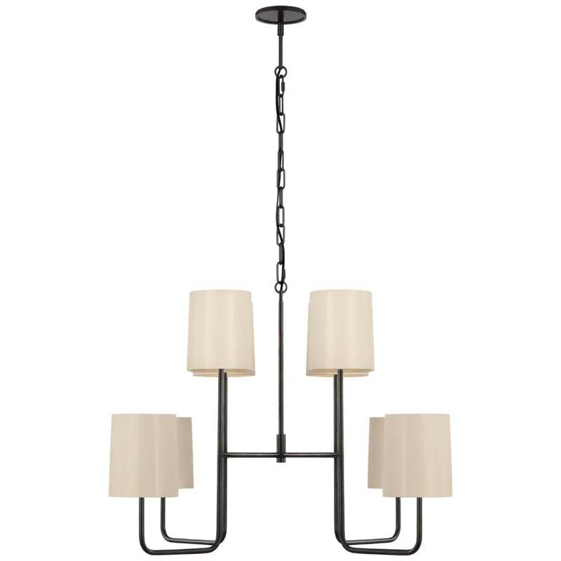 Barbara Barry Go Lightly Extra Large Two Tier Chandelier in Bronze with China White Shades Ceiling Light W30" x H25.25"