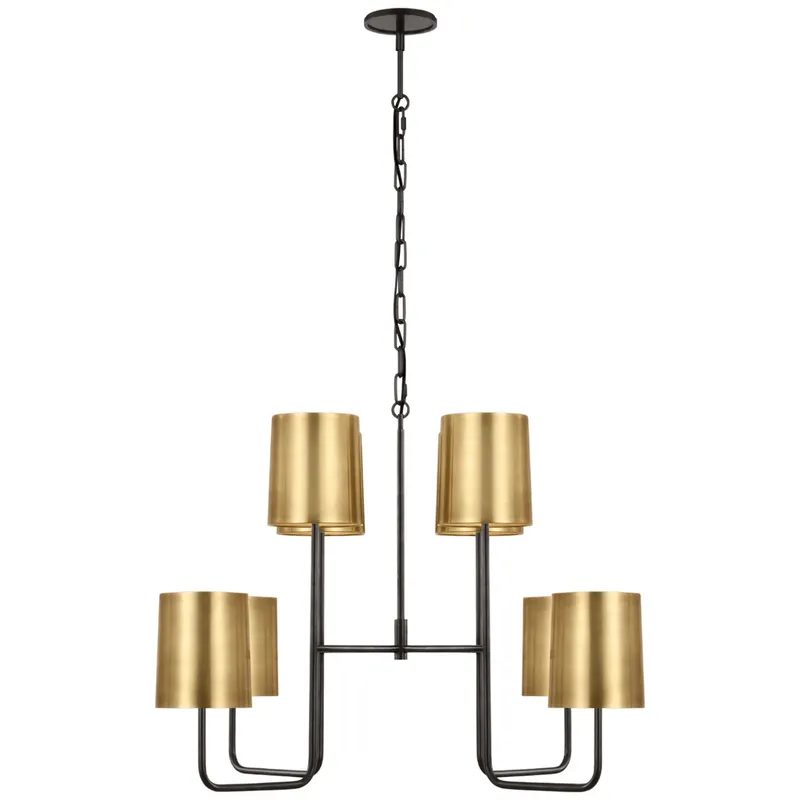 Barbara Barry Go Lightly Extra Large Two Tier Chandelier in Bronze with Soft Brass Shades Ceiling Light W30" x H25.25"