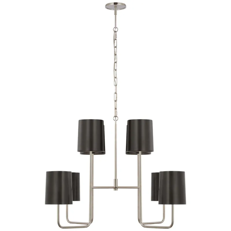 Barbara Barry Go Lightly Extra Large Two Tier Chandelier in Polished Nickel with Bronze Shades Ceiling Light W30" x H25.25"