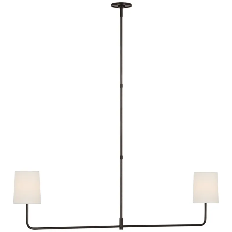Barbara Barry Go Lightly 54" Two Light Linear Chandelier in Bronze with Linen Shades Ceiling Light W54"