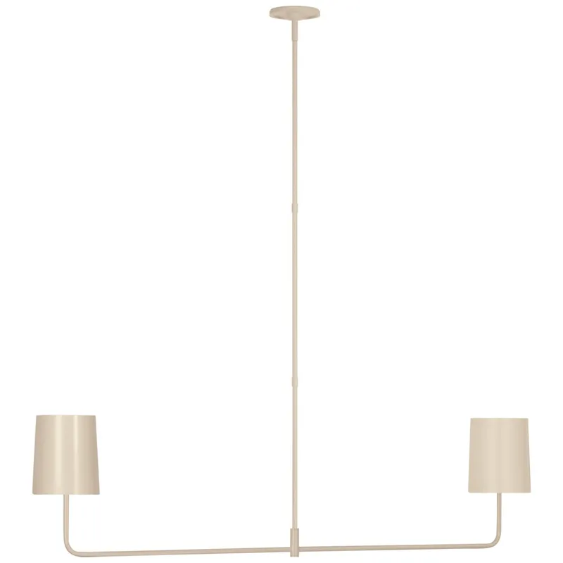 Barbara Barry Go Lightly 54" Two Light Linear Chandelier in China White with China White Shades Ceiling Light W54"