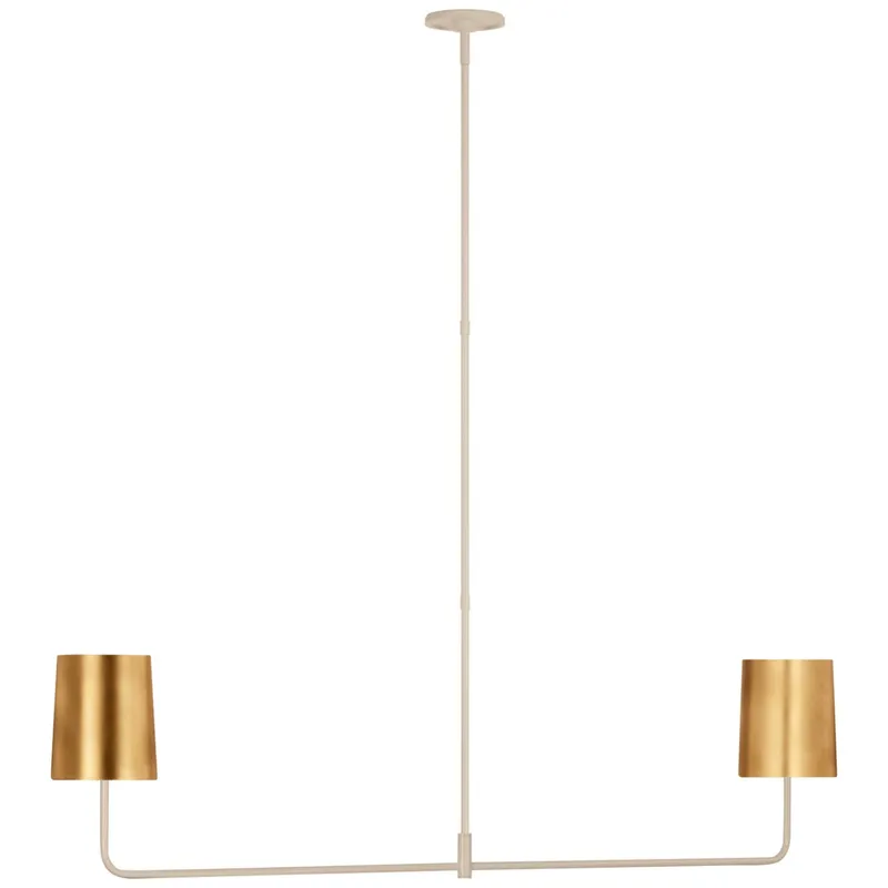 Barbara Barry Go Lightly 54" Two Light Linear Chandelier in China White with Gild Shades Ceiling Light W54"