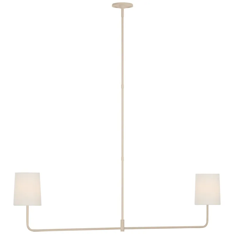 Barbara Barry Go Lightly 54" Two Light Linear Chandelier in China White with Linen Shades Ceiling Light W54"
