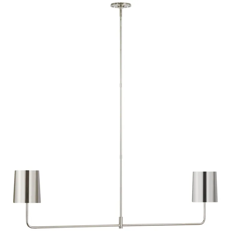 Barbara Barry Go Lightly 54" Two Light Linear Chandelier in Polished Nickel with Polished Nickel Shades Ceiling Light W54"