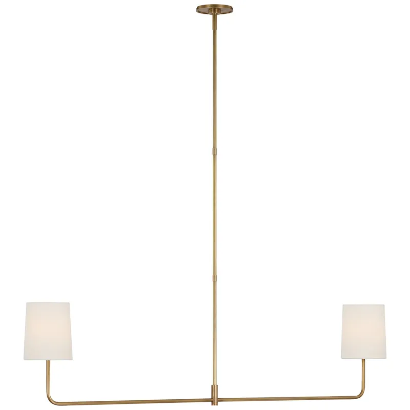 Barbara Barry Go Lightly 54" Two Light Linear Chandelier in Soft Brass with Linen Shades Ceiling Light W54"