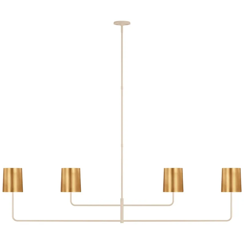 Barbara Barry Go Lightly 70" Four Light Linear Chandelier in China White with Gild Shades Ceiling Light W70"