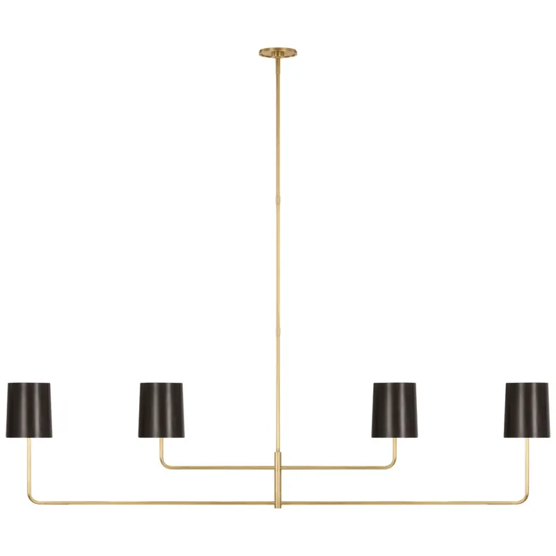 Barbara Barry Go Lightly 70" Four Light Linear Chandelier in Soft Brass with Bronze Shades Ceiling Light W70"