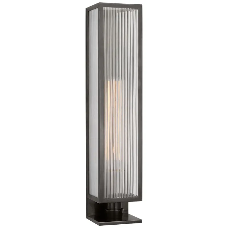Barbara Barry York 24" Single Box Sconce in Bronze with Clear Ribbed Glass Wall Light W5" x H24.25"