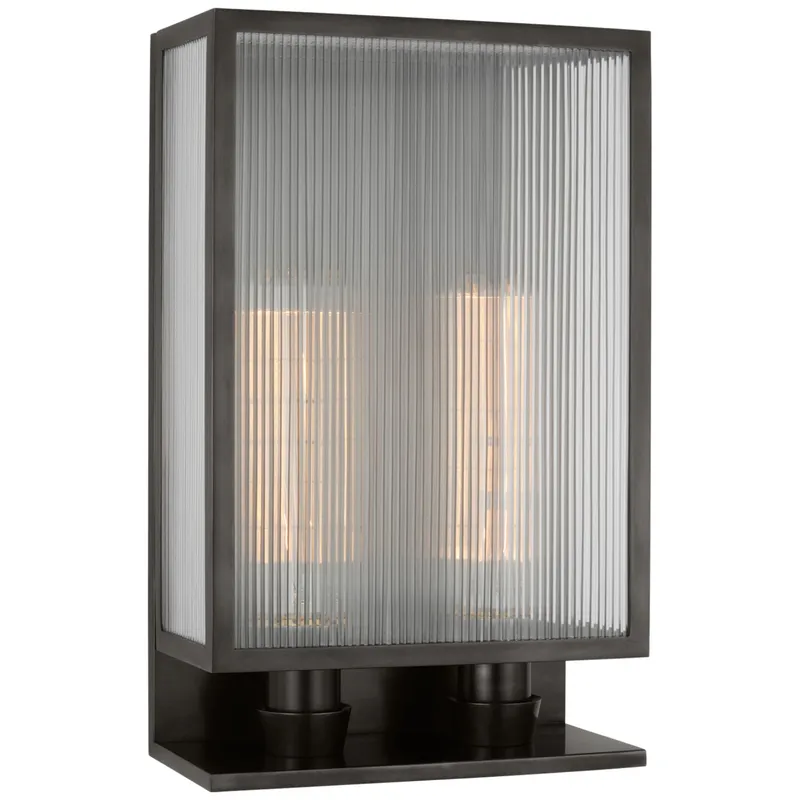 Barbara Barry York 16" Double Box Sconce in Bronze with Clear Ribbed Glass Wall Light W10" x H16.25"