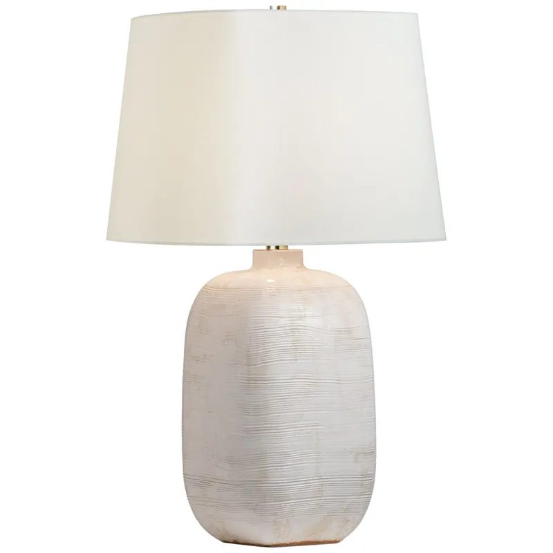 Chapman & Myers Pemba Large Combed Table Lamp in Glossy White Crackle with Linen Shade W18" x H31.5"