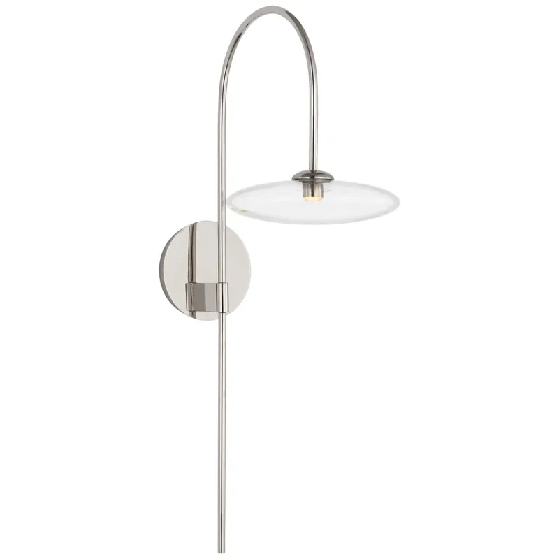 Ian K. Fowler Calvino Arched Single Sconce in Polished Nickel with Clear Glass Wall Light W7.5" x H25.25"