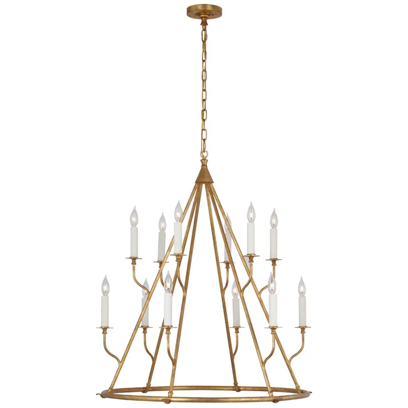 Julie Neill Lorio Large Chandelier in Gilded Iron Ceiling Light W33" x H37.25"