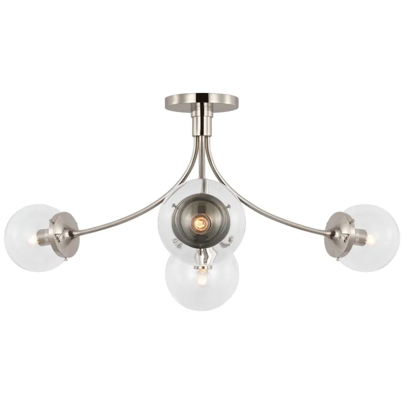 kate spade new york Prescott Large Semi-Flush Mount in Polished Nickel with Clear Glass Ceiling Light W28.25" x H14.5"