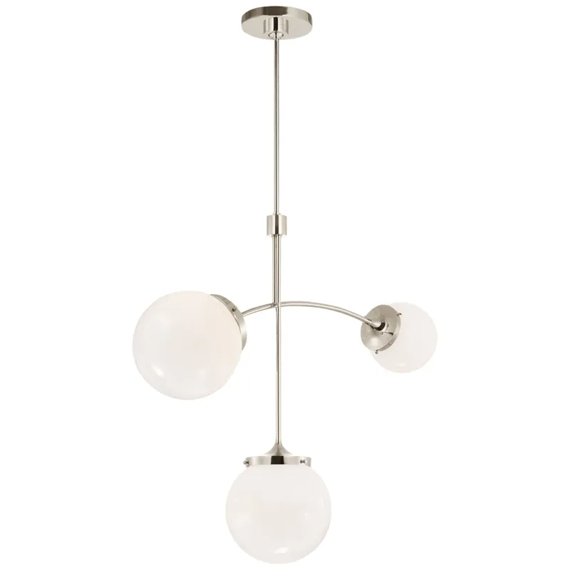 kate spade new york Prescott Small Chandelier in Polished Nickel with White Glass Ceiling Light W27"