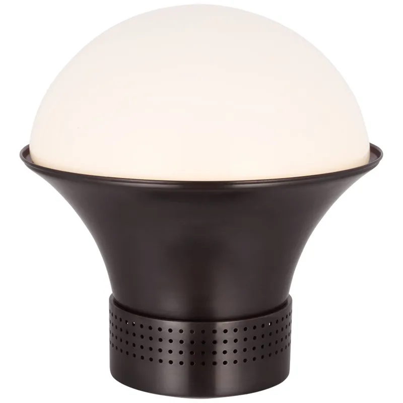 Kelly Wearstler Precision Medium Table Lantern in Bronze with White Glass Table Lamp W17" x H17.75"