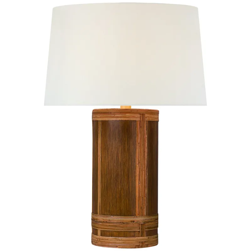 Marie Flanigan Lignum Medium Table Lamp in Dark Oak and Dark Rattan with Linen Shade W19" x H28"