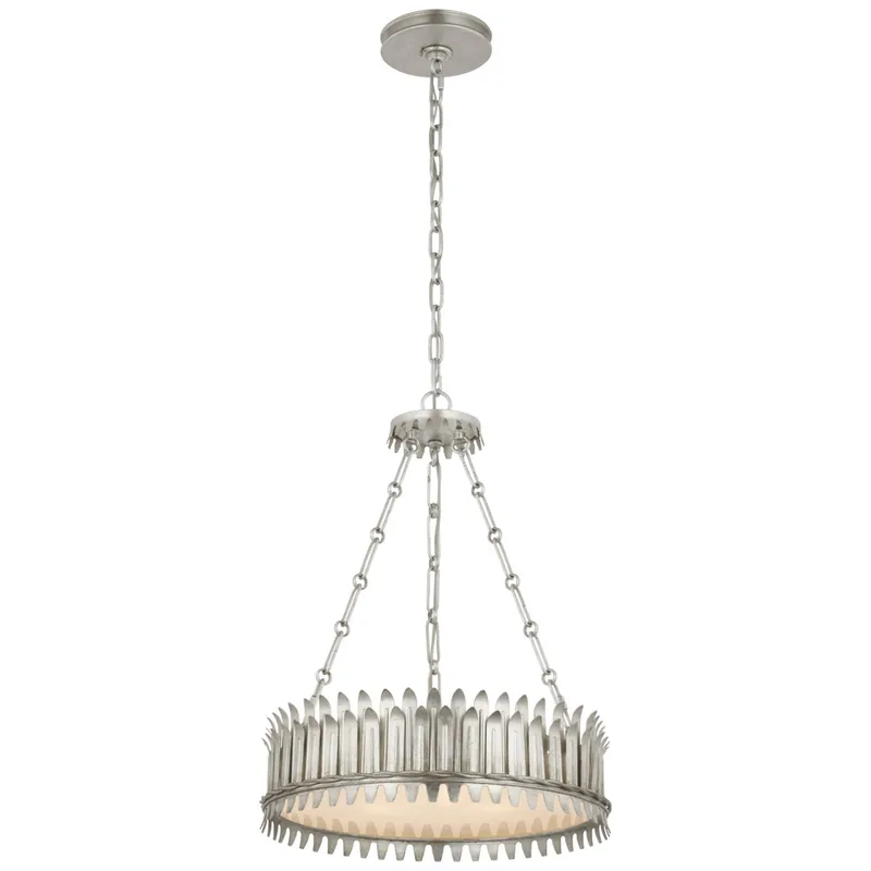 Suzanne Kasler Leslie 18" Chandelier in Burnished Silver Leaf with Frosted Acrylic Ceiling Light W17.75" x H22.5"