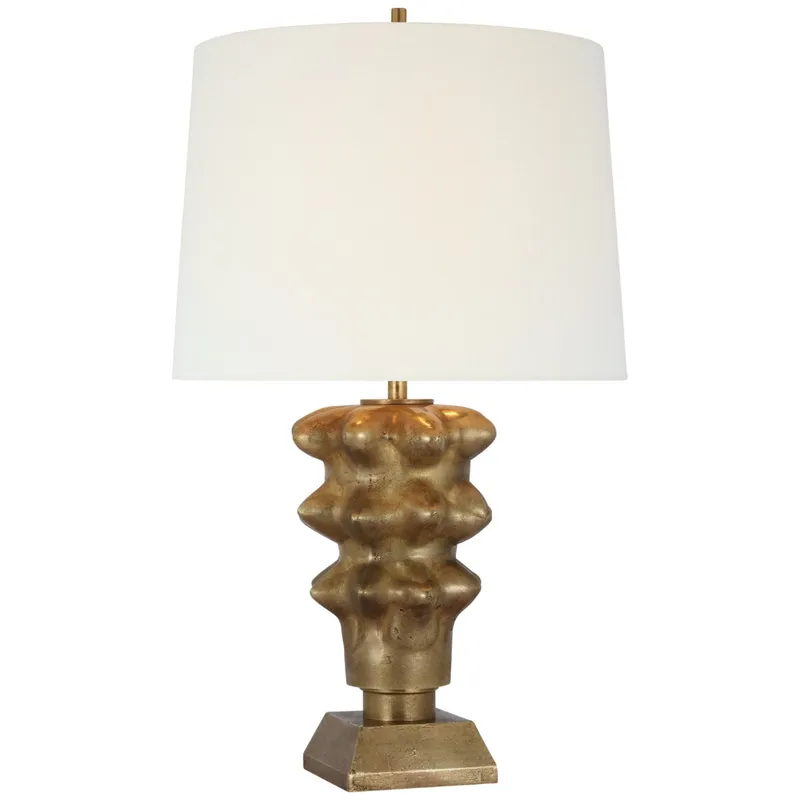 Thomas O'Brien Luxor Medium Table Lamp in Museum Brass with Linen Shade W14.5" x H25.25"