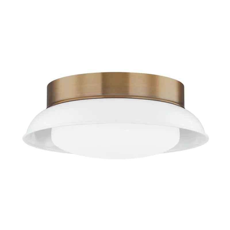 Arnie 2-Light Flush Mount in Patina Brass 14.25W x 5.25H (Gloss White)